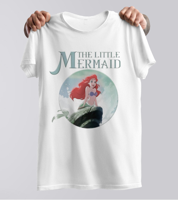 The Little Mermaid Ariel With Red Hair And Ocean Backdrop T-Shirt