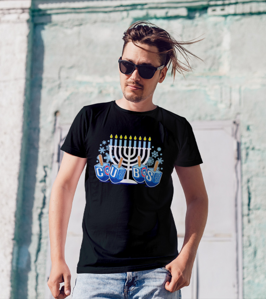 Cubs Hanukkah Menorah Dreidels Snowflakes T-Shirt