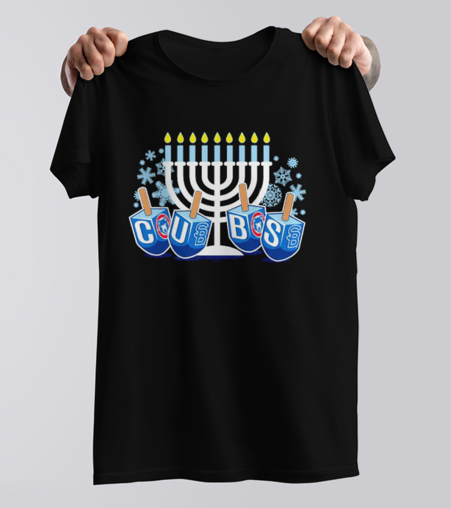Cubs Hanukkah Menorah Dreidels Snowflakes T-Shirt