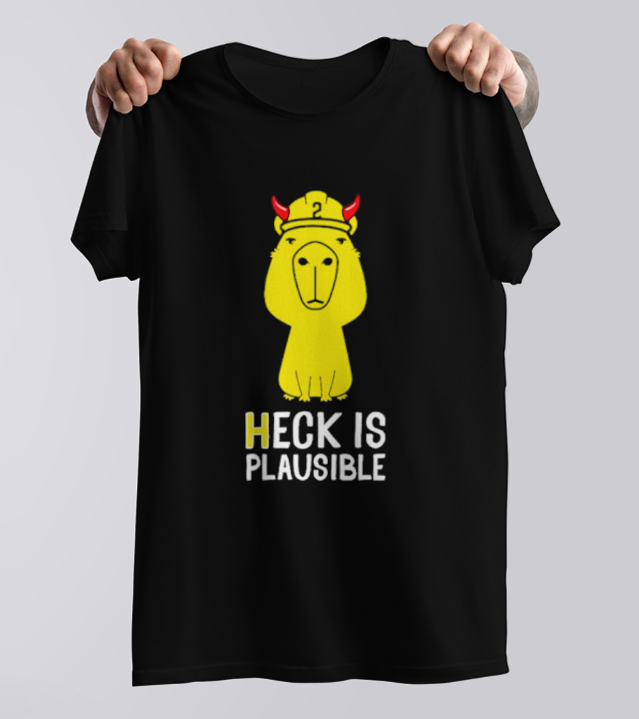 HECK IS PLAUSIBLE 2 Red Horned Yellow Character T-Shirt