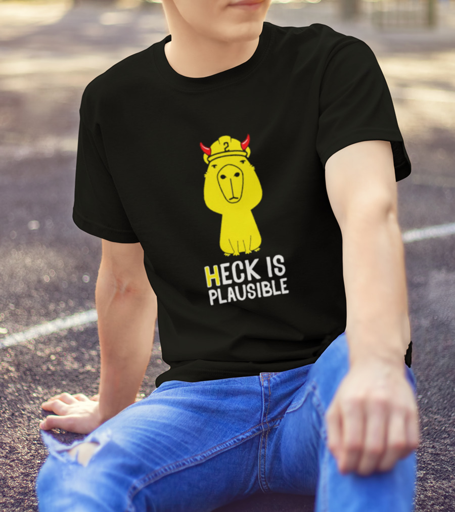 HECK IS PLAUSIBLE 2 Red Horned Yellow Character T-Shirt