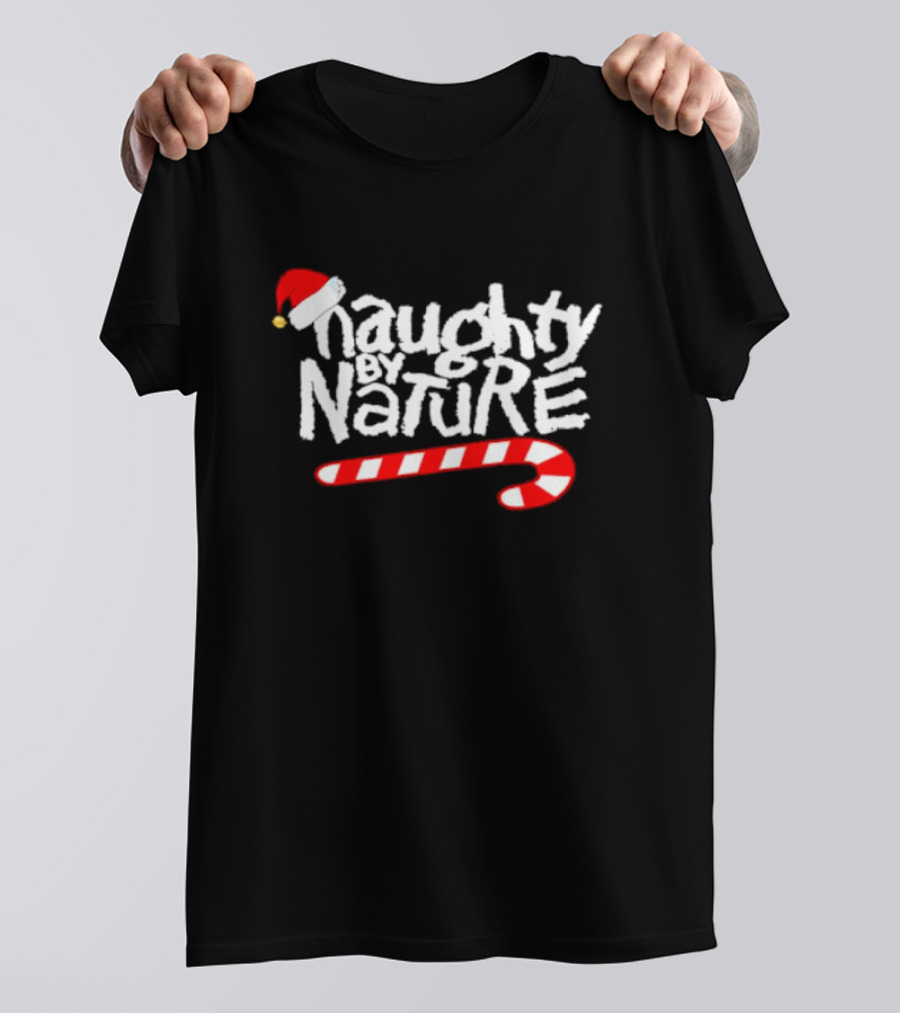 Naughty By Nature Santa Hat Candy Cane Christmas T-Shirt
