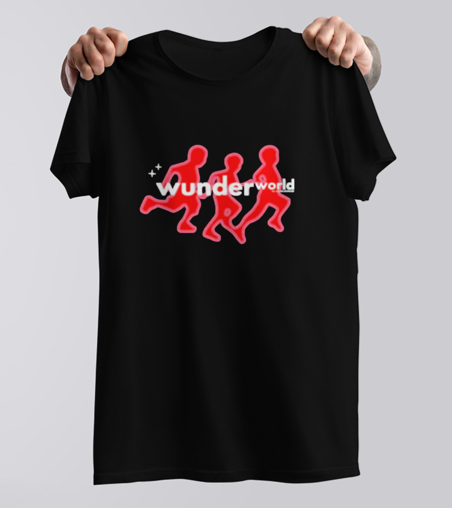 Aries Wunderworld Running Figures Red Neon Text T-Shirt
