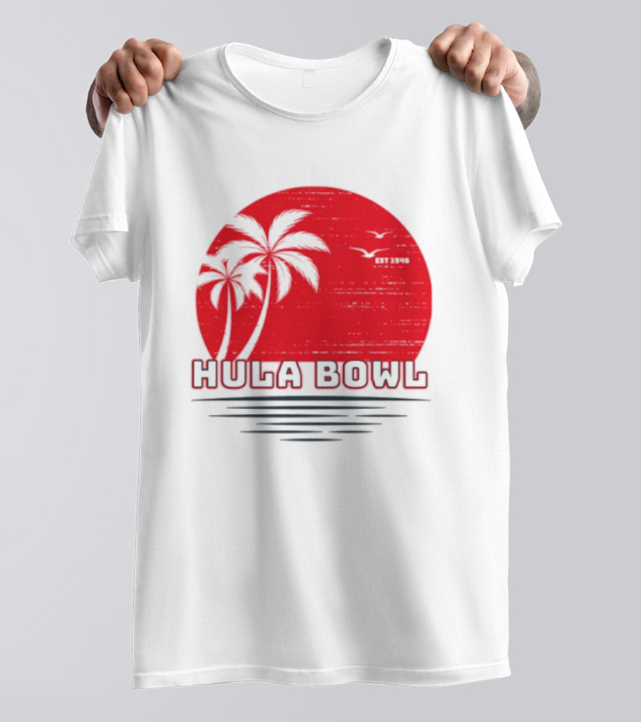 Hula Bowl Established 1946 Red Sunset With Palm Trees T-Shirt