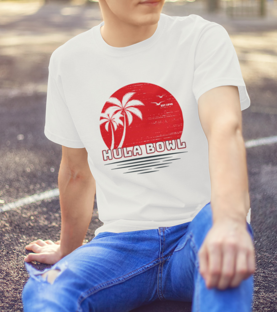 Hula Bowl Established 1946 Red Sunset With Palm Trees T-Shirt