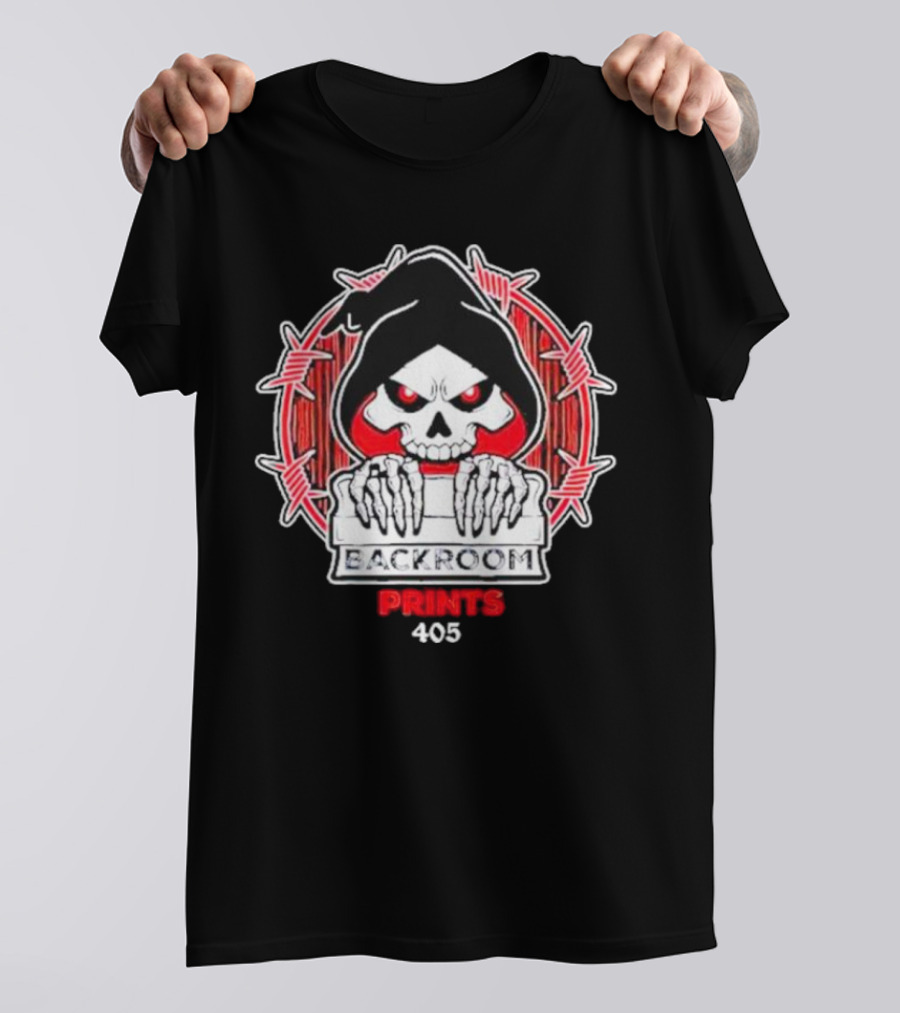 Backroom Prints 405 Reaper Skull Barbed Wire T-Shirt