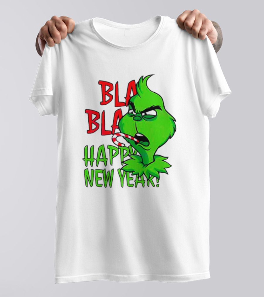 Bla Bla Happy New Year Grinch Candy Cane Image T-Shirt