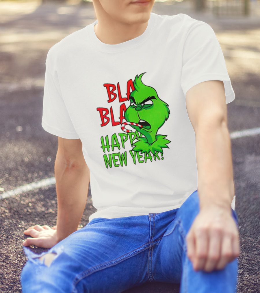 Bla Bla Happy New Year Grinch Candy Cane Image T-Shirt