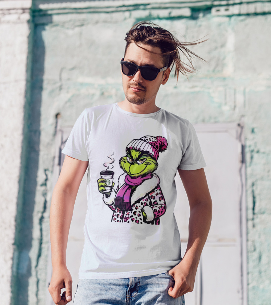 Grinchy And Bougie Pink Leopard Coffee Cozy T-Shirt