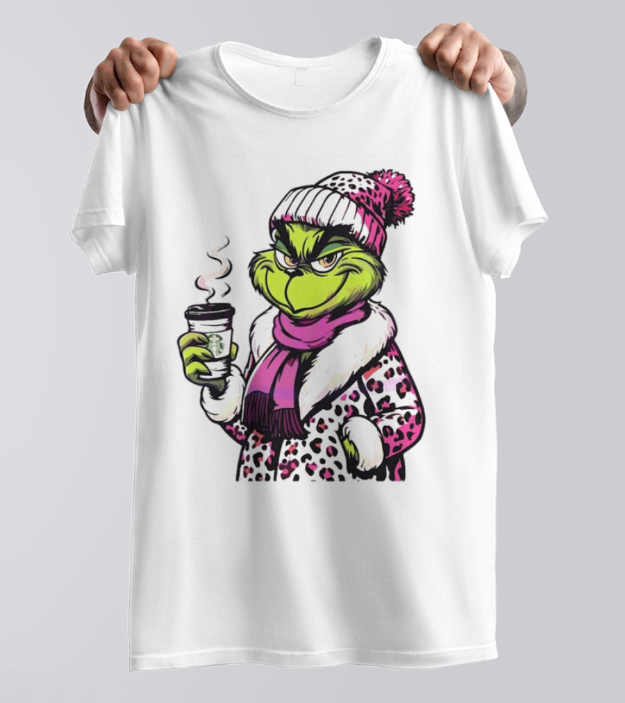Grinchy And Bougie Pink Leopard Coffee Cozy T-Shirt