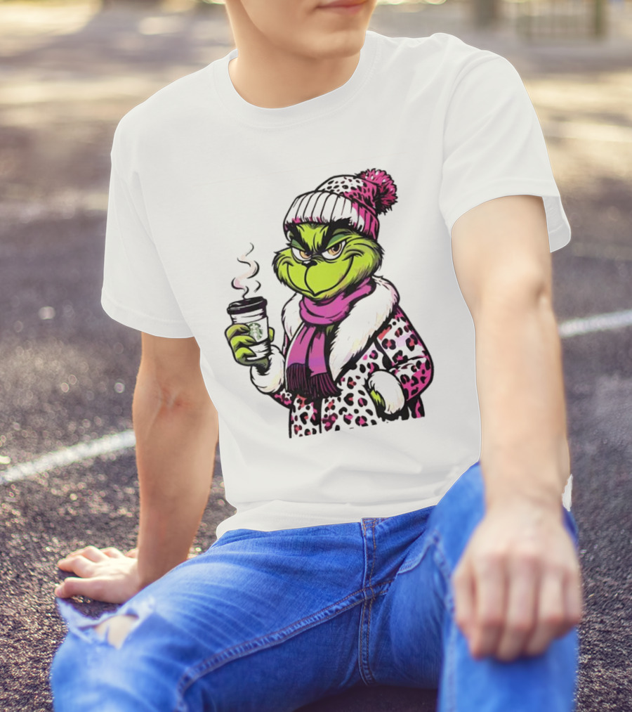 Grinchy And Bougie Pink Leopard Coffee Cozy T-Shirt