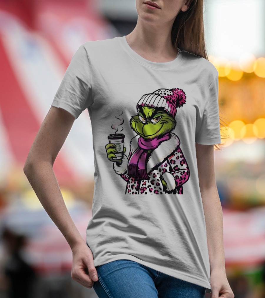 Grinchy And Bougie Pink Leopard Coffee Cozy T-Shirt