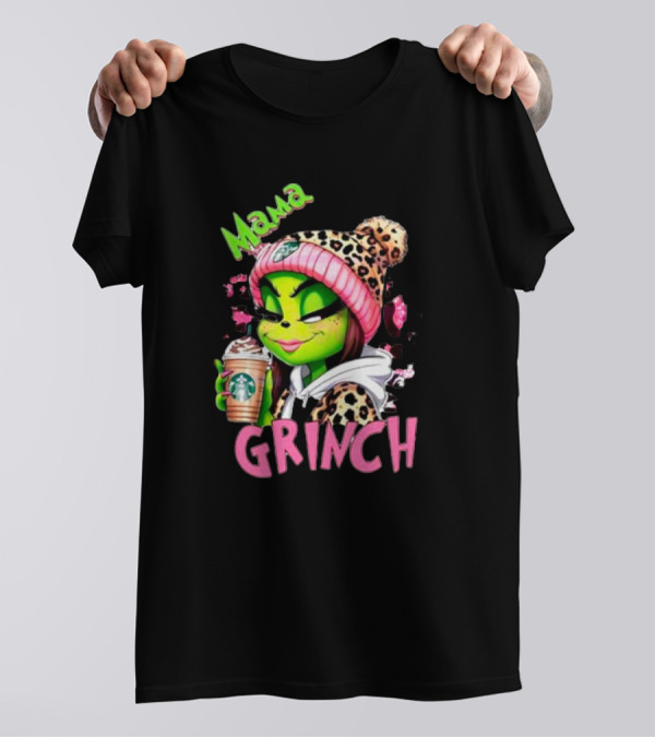 Mama Grinch Leopard Coffee Holiday T-Shirt