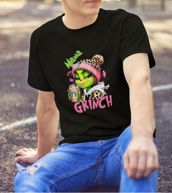 Mama Grinch Leopard Coffee Holiday T-Shirt