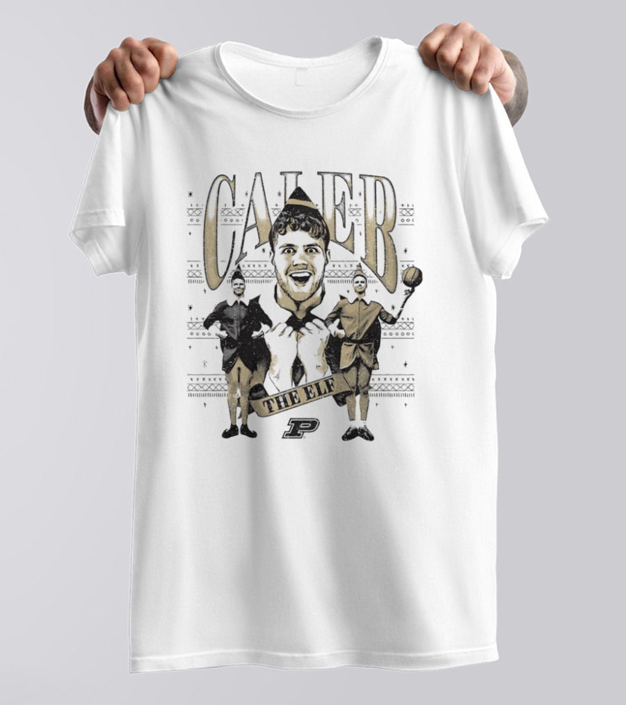 Caleb The Elf Purdue Boilermakers With Festive Characters And P T-Shirt