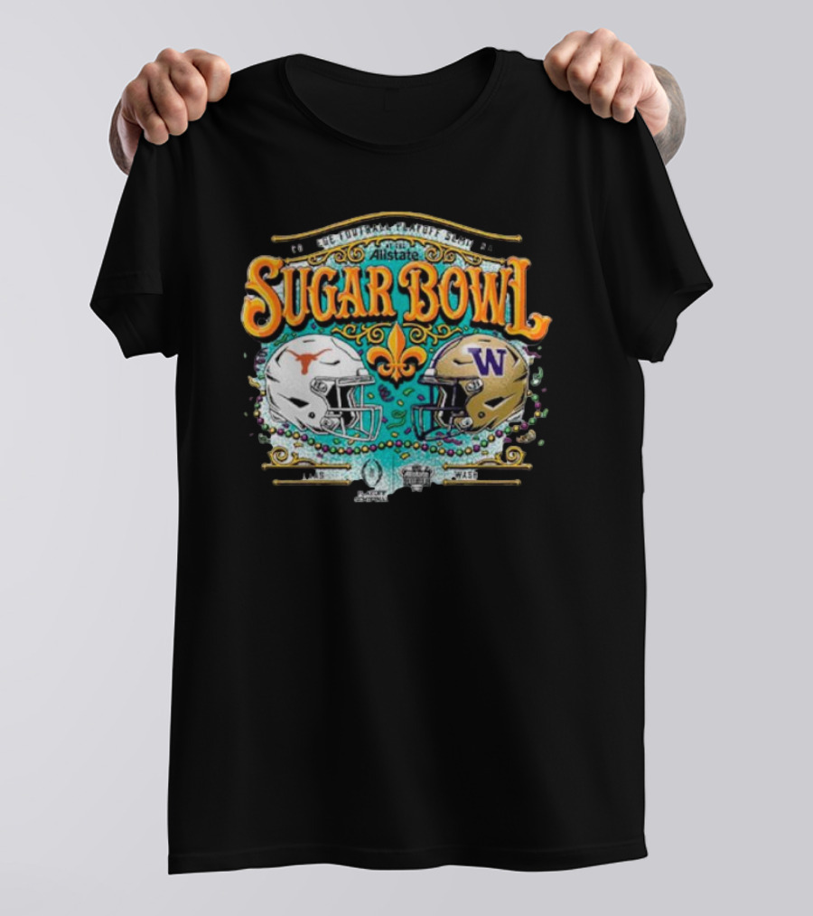 Washington Huskies Vs. Texas Longhorns 2024 College Football Playoff Semifinal Allstate Sugar Bowl T-Shirt