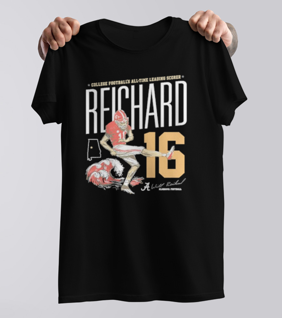 College Football's All-Time Leading Scorer Reichard 16 Alabama Football T-Shirt