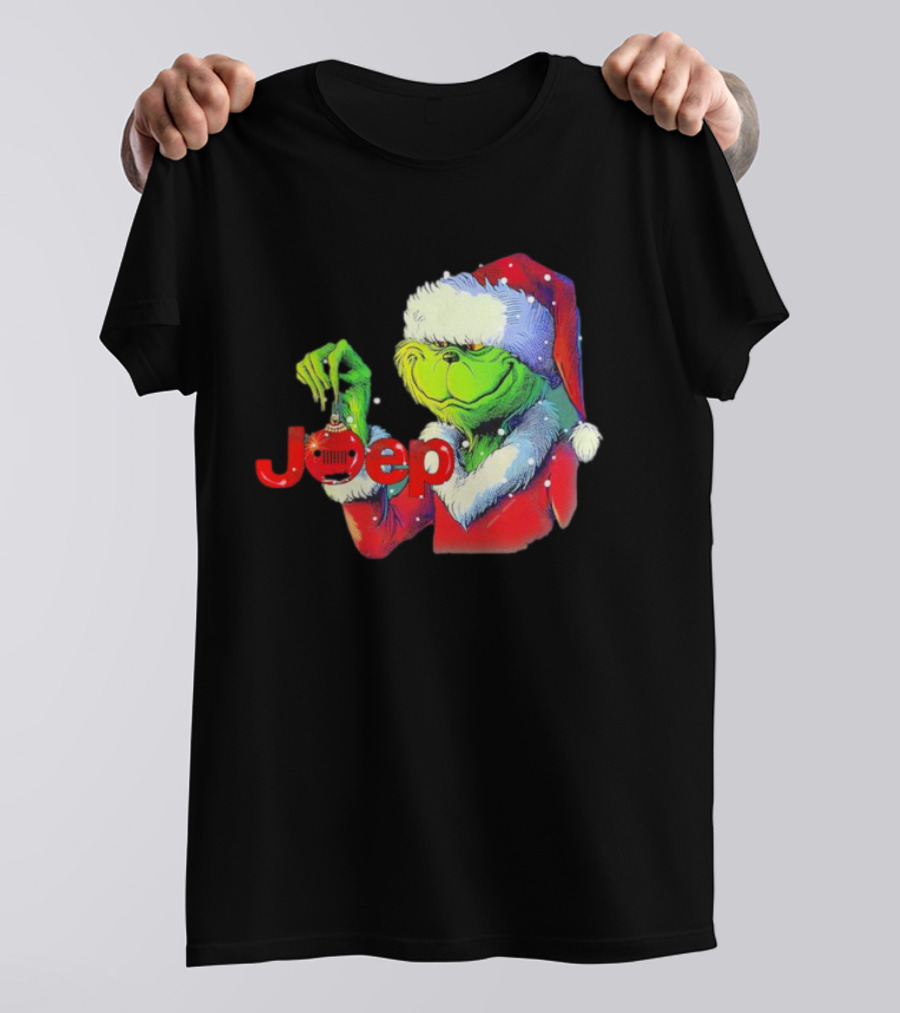 Santa Grinch Holding Jeep Ornament Holiday T-Shirt