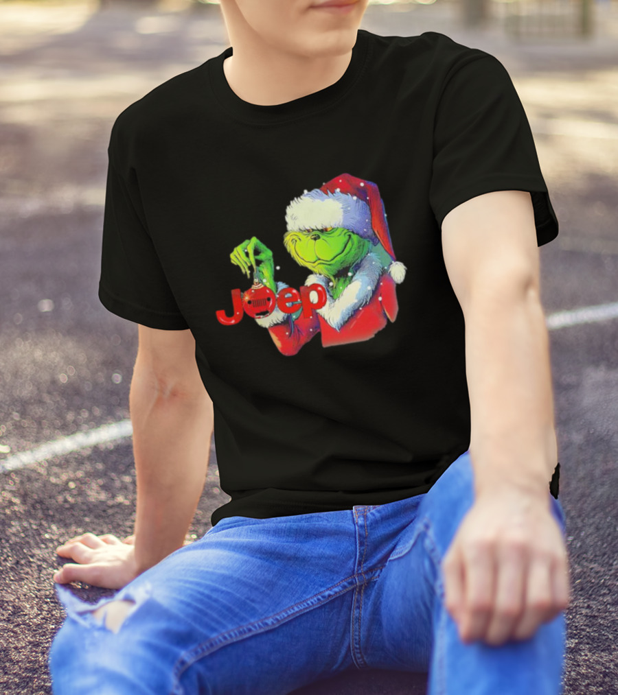 Santa Grinch Holding Jeep Ornament Holiday T-Shirt