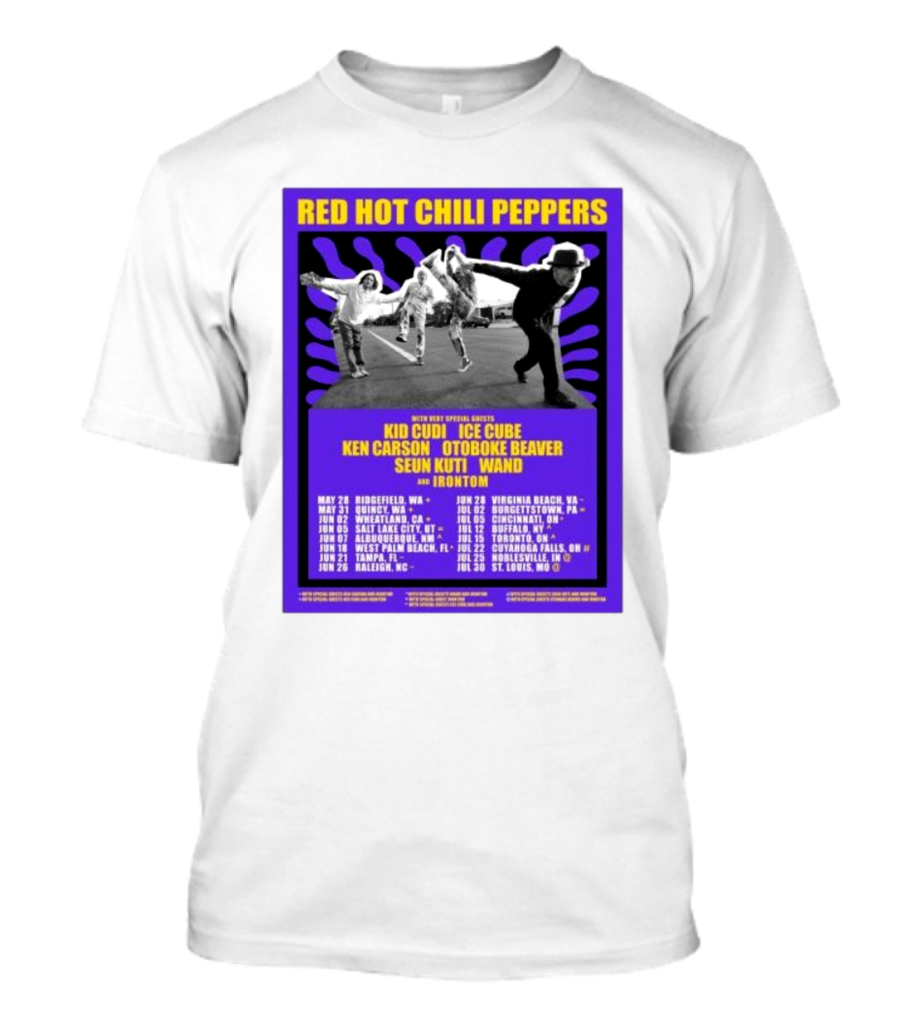 Red Hot Chili Peppers 2024 Unlimited Love Tour Featuring Kid Cudi, Ice Cube, Ken Carson, Otoboke Beaver, Seun Kuti, Wand, Irontom T-Shirt