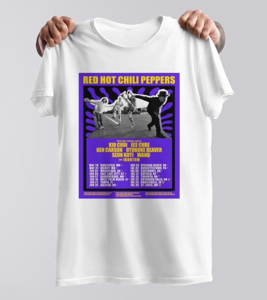 Red Hot Chili Peppers 2024 Unlimited Love Tour Featuring Kid Cudi, Ice Cube, Ken Carson, Otoboke Beaver, Seun Kuti, Wand, Irontom T-Shirt