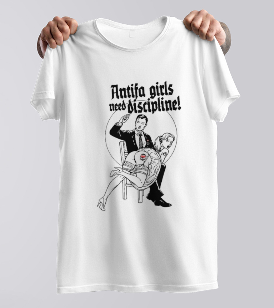 Antifa Girls Need Discipline Retro Style Illustration With Heart Detail T-Shirt