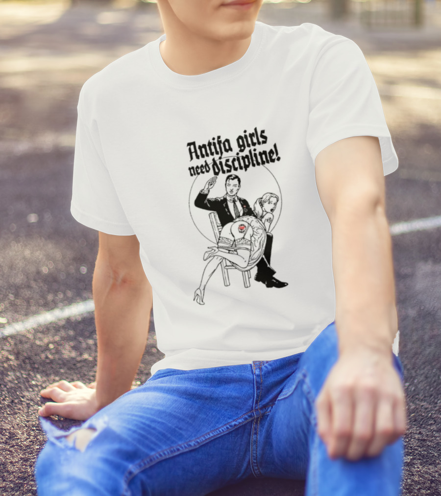 Antifa Girls Need Discipline Retro Style Illustration With Heart Detail T-Shirt