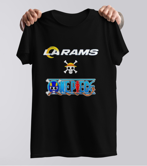 LA Rams One Piece Crossover Logo Skull Hat T-Shirt