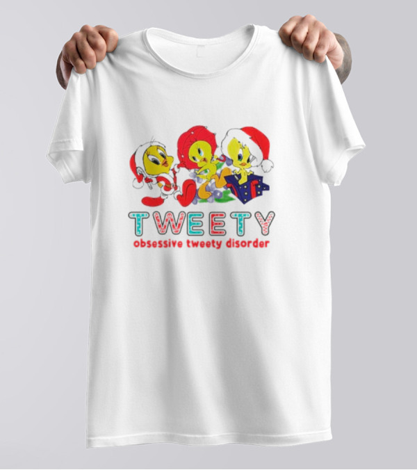 Tweety Obsessive Tweety Disorder With Christmas Hats And Gifts T-Shirt
