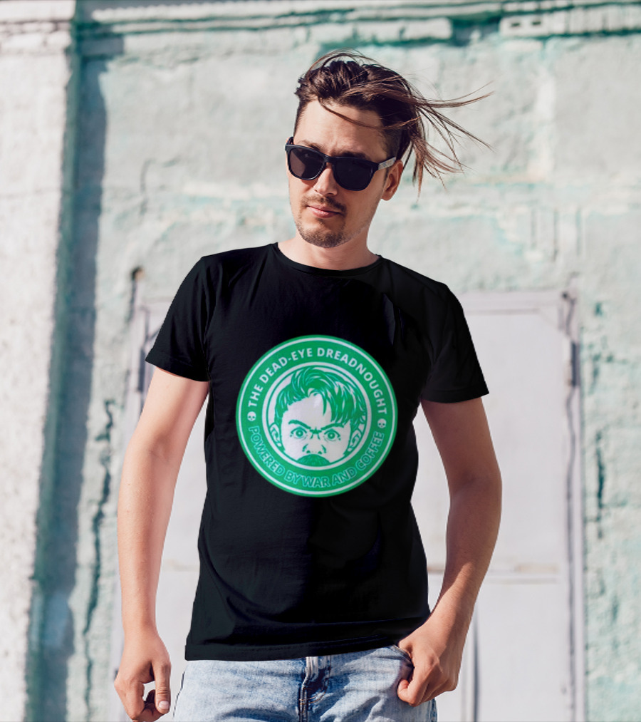 The Dead-Eye Dreadnought Powered By War And Coffee Iconic Emblem T-Shirt