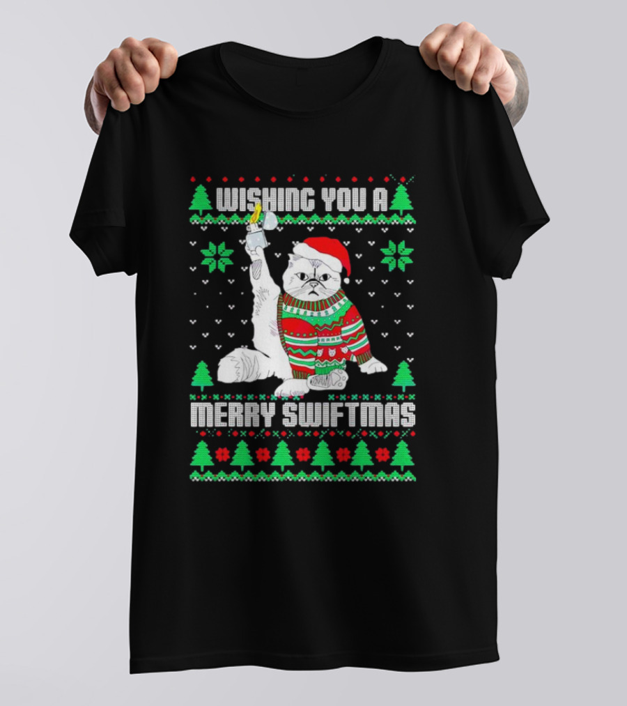 Wishing You A Merry Swiftmas Cat Santa Ugly Christmas T-Shirt