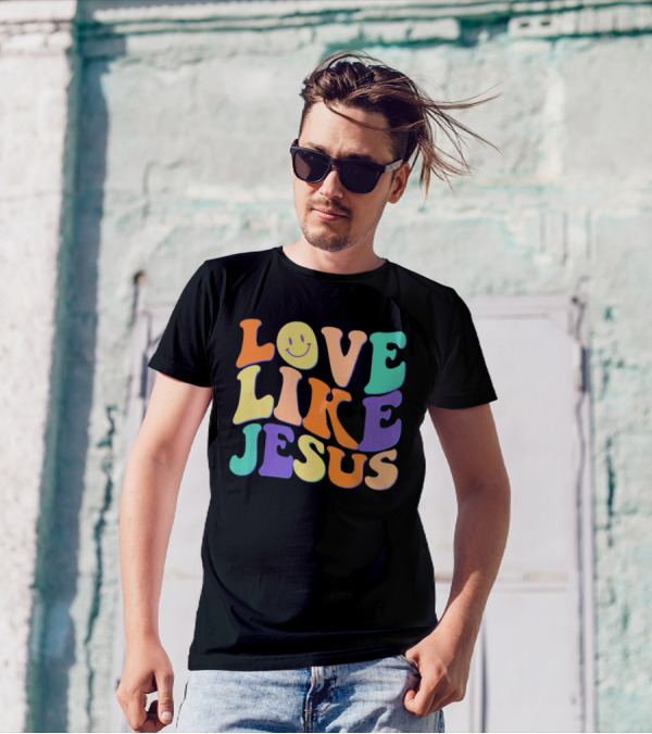 Love Like Jesus Colorful Retro 60s Smiley Face T-Shirt