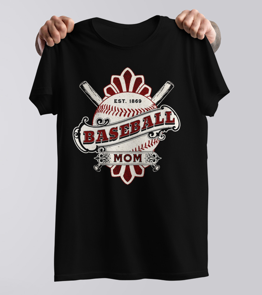 Baseball Mom Est. 1869 Vintage Bat And Ball Emblem T-Shirt