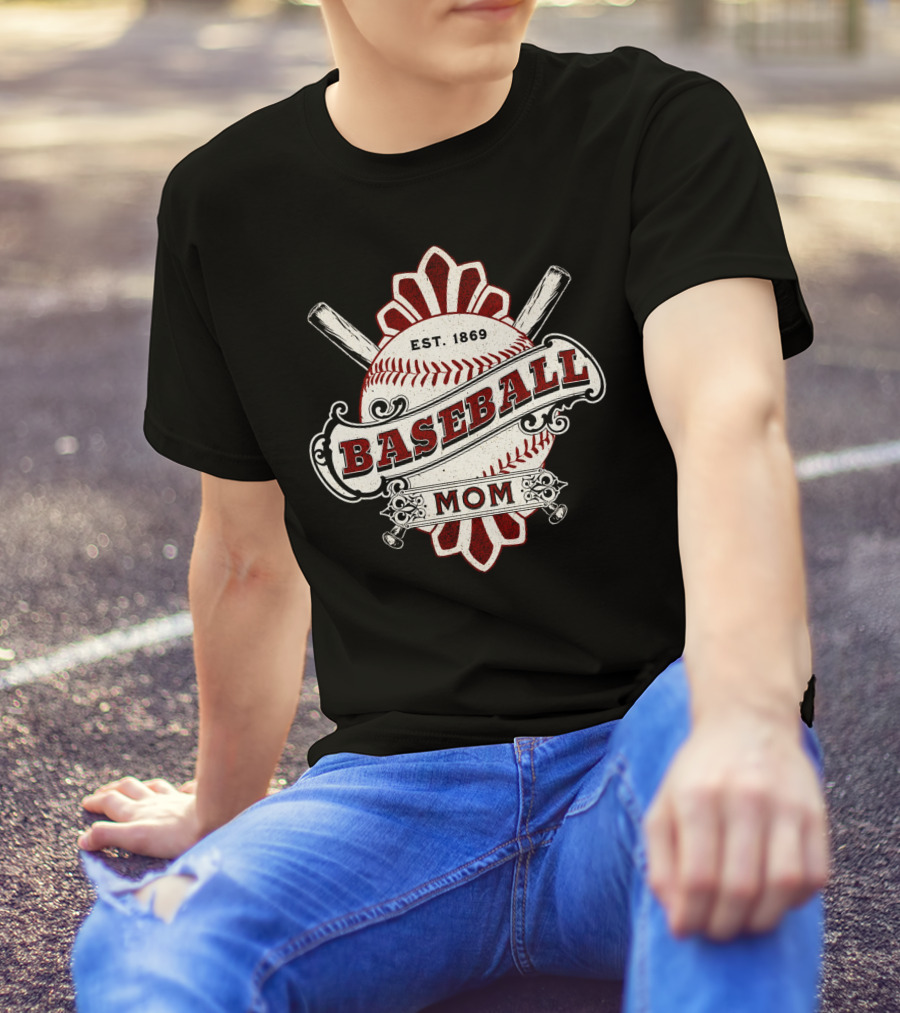 Baseball Mom Est. 1869 Vintage Bat And Ball Emblem T-Shirt