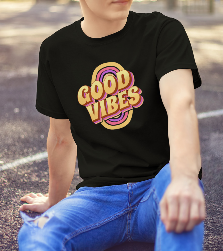 Good Vibes Retro Typography Colorful 70s T-Shirt