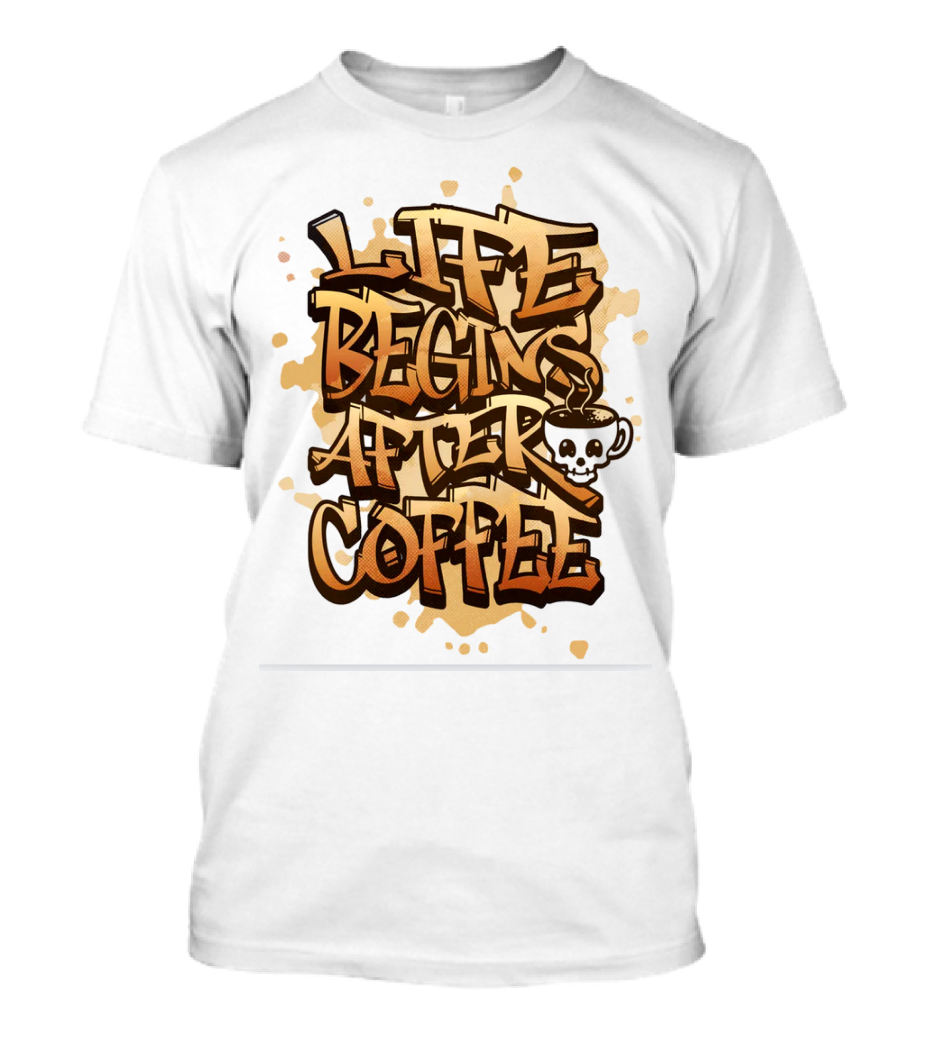 Life Begins After Coffee Graffiti Skull T-Shirt