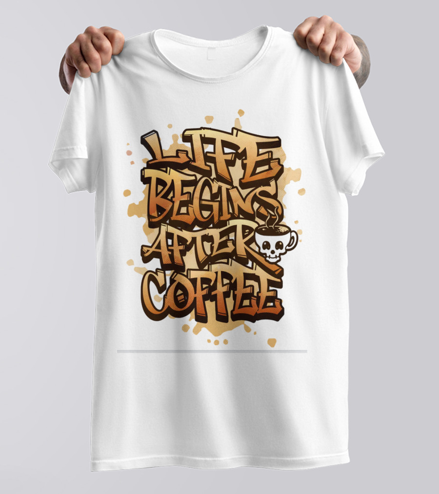Life Begins After Coffee Graffiti Skull T-Shirt