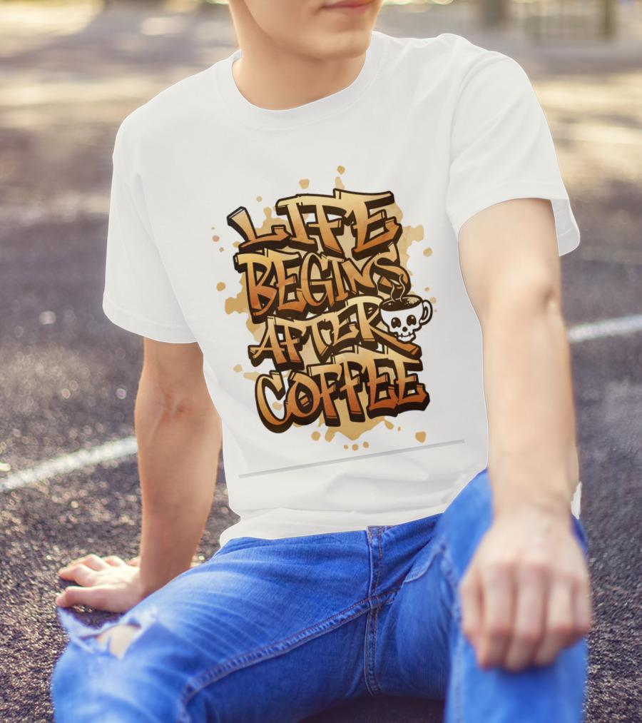 Life Begins After Coffee Graffiti Skull T-Shirt