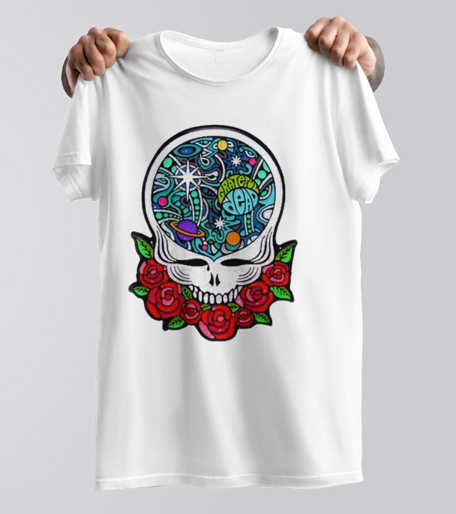 Grateful Dead Skull With Cosmic Rose Design By Danny Steinman T-Shirt