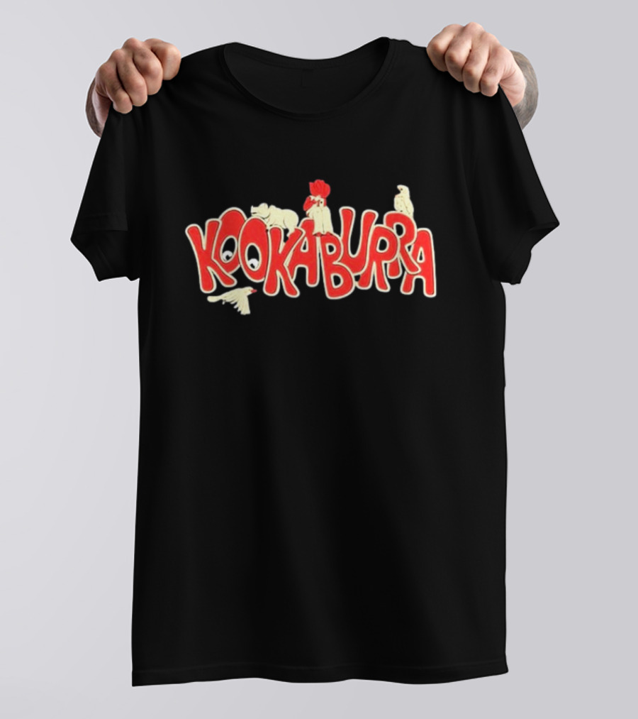Kookaburra Band Logo With Animals In Red And White T-Shirt