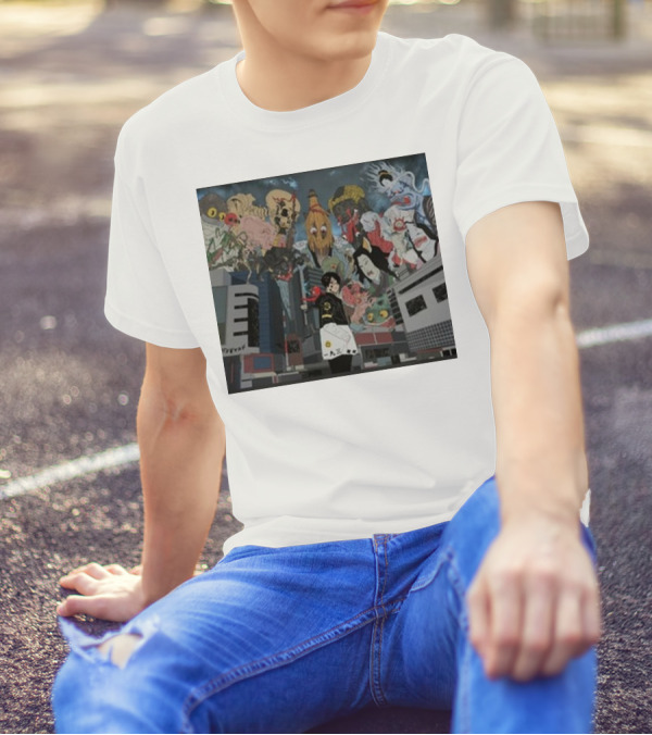 Kemuri Ikumi X Nass Anime Yokai-Inspired Urban Chaos Scene T-Shirt