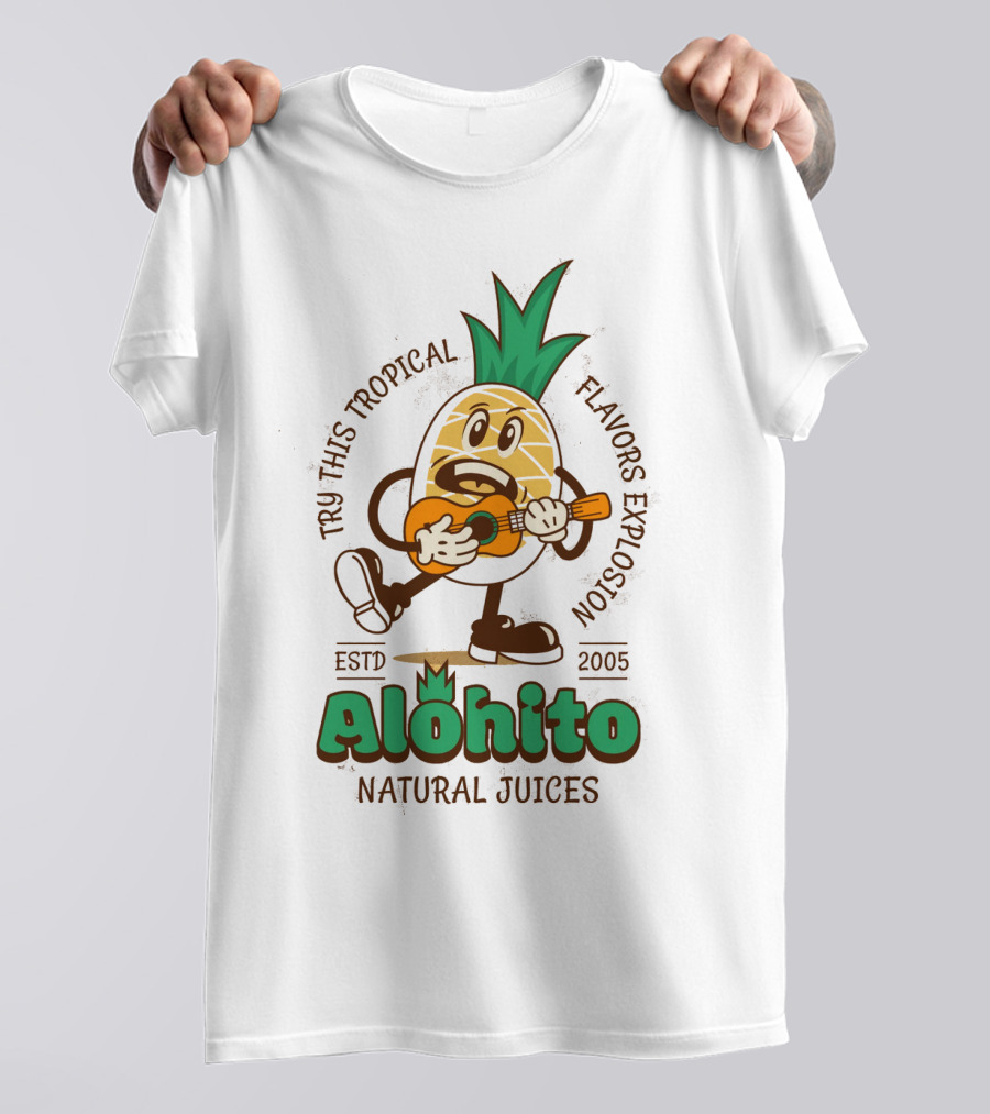 Alohito Natural Juices Tru-Taste Tropical Flavors Pineapple Mascot ESTD 2005 T-Shirt