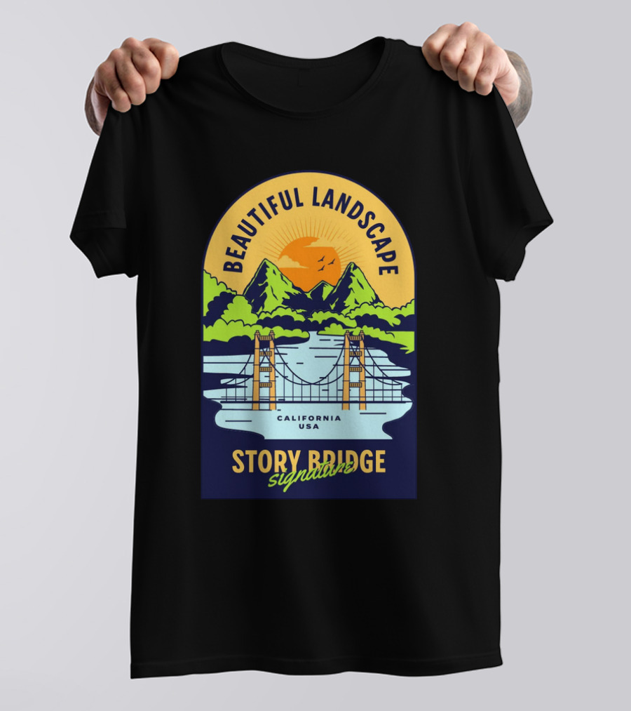 Beautiful Landscape Story Bridge California USA Signature T-Shirt