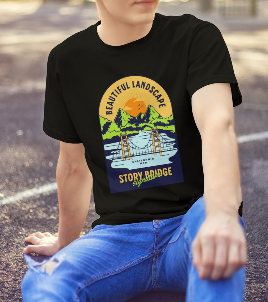 Beautiful Landscape Story Bridge California USA Signature T-Shirt