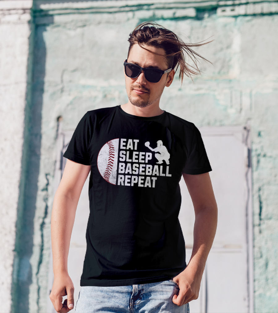 Eat Sleep Baseball Repeat Silhouette Catcher T-Shirt