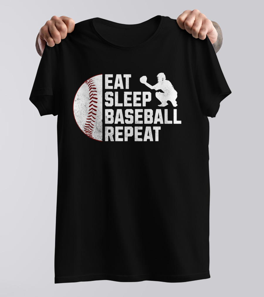 Eat Sleep Baseball Repeat Silhouette Catcher T-Shirt