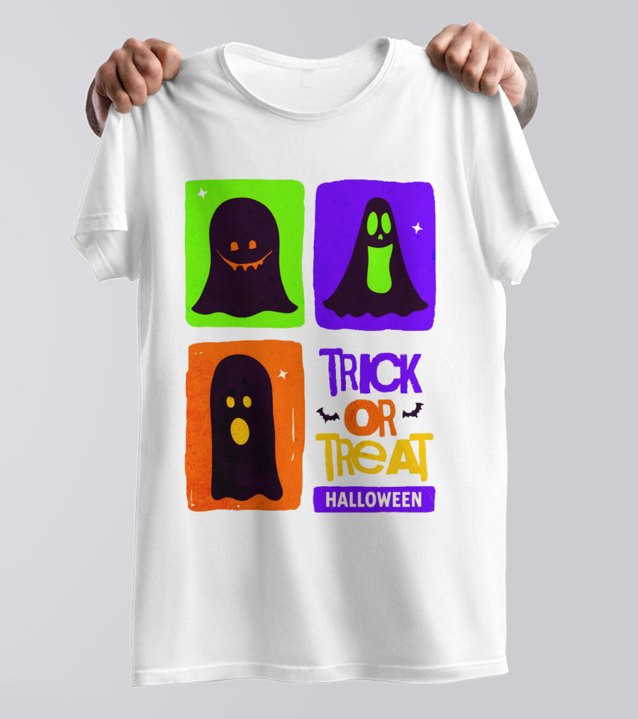 Halloween Trick Or Treat Ghosts In Colorful Boxes T-Shirt