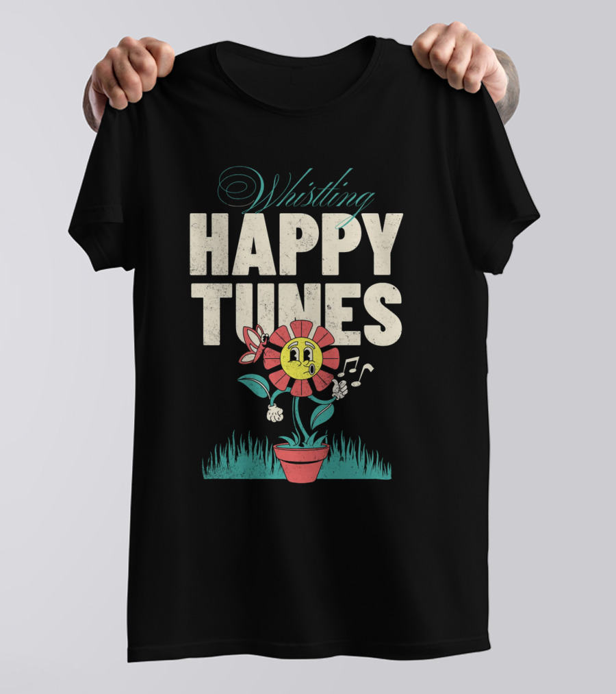 Whistling Happy Tunes Flower With Music Notes T-Shirt