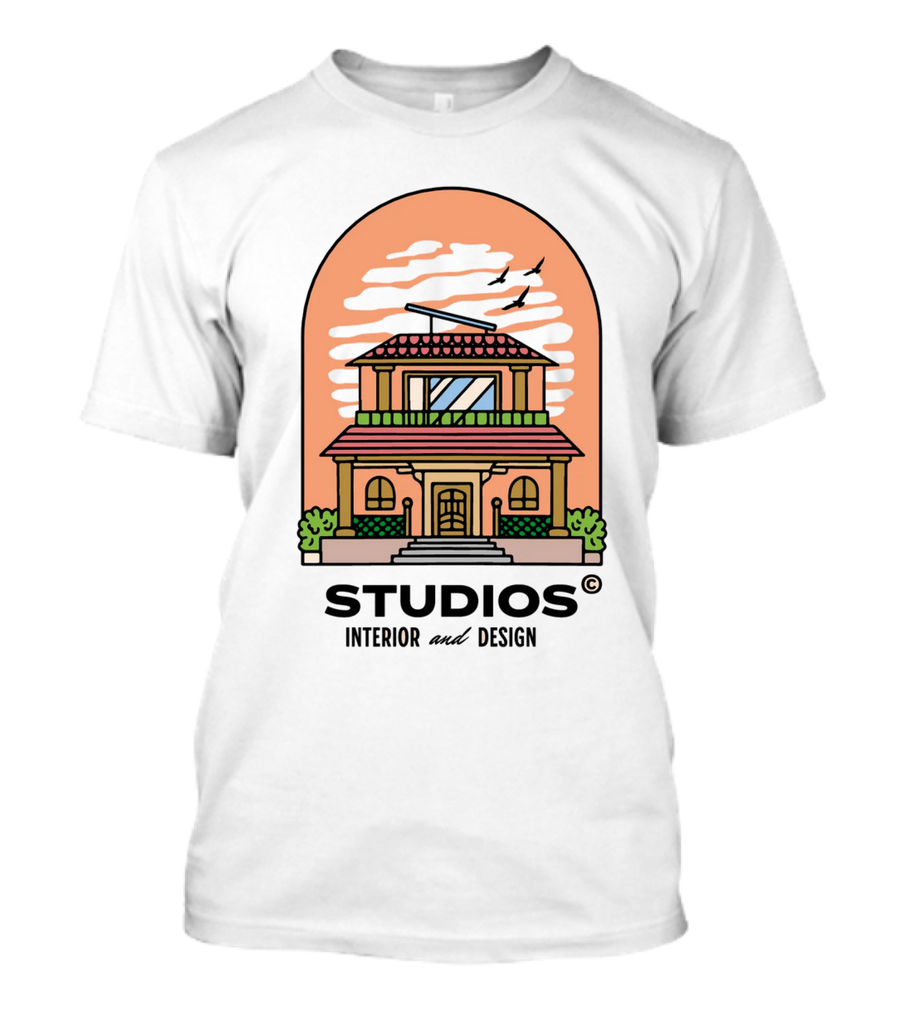 STUDIOS Interior And Design House With Airplane Sky Arch T-Shirt