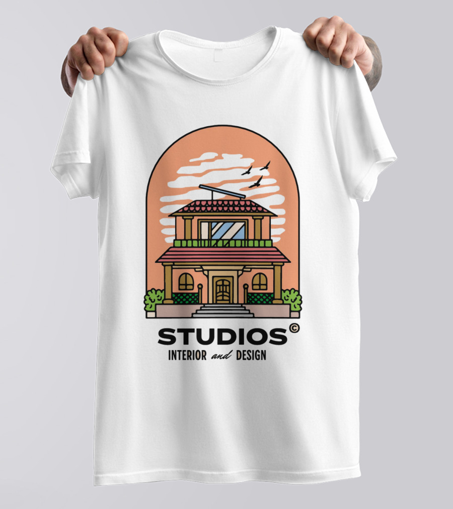 STUDIOS Interior And Design House With Airplane Sky Arch T-Shirt